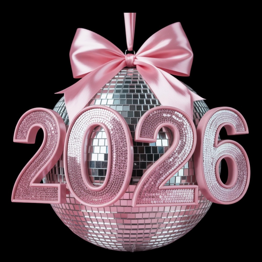 Pink 2026 Disco Ball Ornament